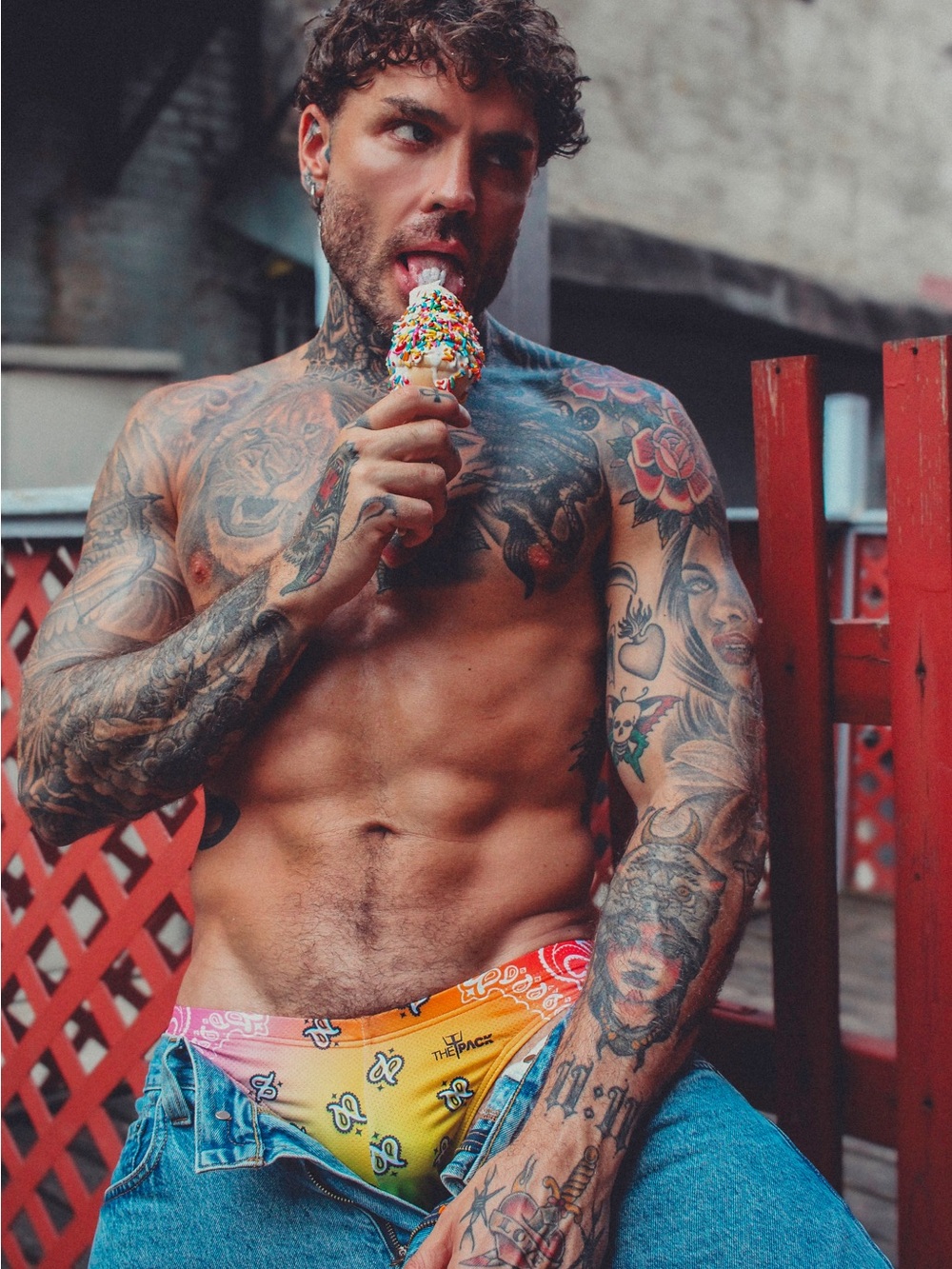 NWT Rainbow Bandana Print Swim/Briefs - Pride Festival- Medium and Large